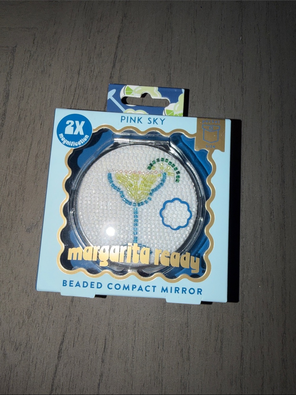 Pink Sky Margarita Ready Beaded Compact Mirror - Blue/White